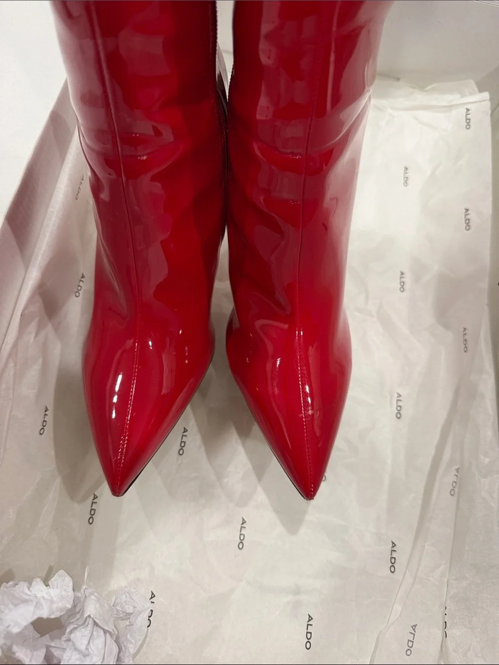 Aldo Glossy Red Over-the-Knee Pointed Toe Boots